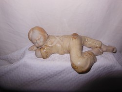 Ceramic - large - sleeping boy - 28 x 15 x 8.5 cm - old - German - charming - flawless