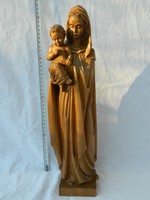 Régi kézi faragású,nagy méretű faszobor:Mária a Kisdeddel.