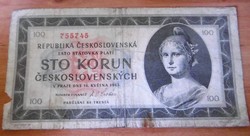 100 Korun bankjegy 1945 T3 papírhiány