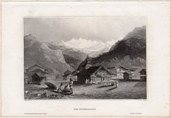 Himalája, acélmetszet 1860, Meyers Universum, eredeti, 11 x 16 cm, Himmalajah, hegy, Ázsia, hegység