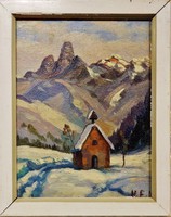 Osztrák festő H.E. szignóval : Téli Alpok  , olajfestmény