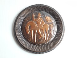 Donquijote és Rocinante antikolt bronz lemez falitányér - Don Quijote retro réz bronz iparművész