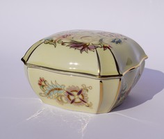 Zsolnay porcelán bonbonier ékszeres doboz virágmintás aranyozott