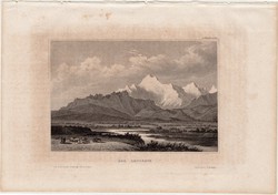 Kaukázus, acélmetszet 1859, Meyers Universum, eredeti, 9 x 14 cm, hegység Europa, Ázsia