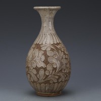 Antik régi kínai faragott repedezett nagy kerámia váza
