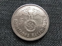 Németország Horogkeresztes .900 ezüst 5 birodalmi márka 1936 G / id 19106/