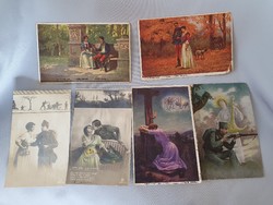 Háborús katonai romantikus, szerelmes emlék képeslapok 6 db