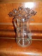 Old glass water jug with flower painting