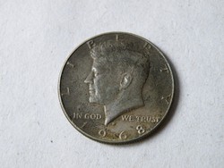 KK723 1968 USA ezüst fél dollár patinás Kennedy