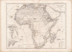 Afrika térkép 1847, francia, atlasz, eredeti, 32 x 45 cm, Dussieux, politikai, Szahara, Egyiptom