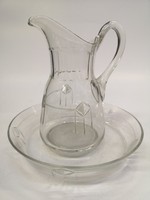 Szecessziós stílusú csiszolt üveg kancsó , kiöntő tányér alátéttel - 04232