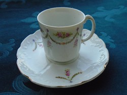 Antique garland Art Nouveau relief with water lily pattern coffee cup with saucer