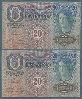 20 Korona 1913 II. kiadás UNC Deutschösterreich bélyegzés a címer alatt 2 sk