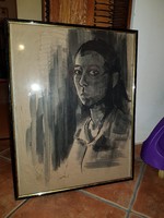 Remek akvarell portré, egy szép lányról, kb.45x59-es, öreg darab...