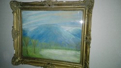 "Nagy István "- Tájkép hegyekkel, fákkal, tóval - gyönyörű antik alkotás, 1 forintos aukción, garanc