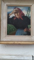 Paraszt asszony olaj vászon festmèny keretben