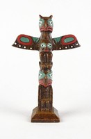 0Z687 Festett Észak-Amerikai kanadai indián totemoszlop dísztárgy 12 cm