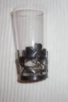 Szecessziós jelzett (IMPERIÁL B&G )ón pohártartó + üvegpohár
