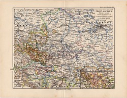 Szász tartomány térkép 1892, eredeti, régi, Meyers atlasz, német nyelvű, Németország, Európa, állam