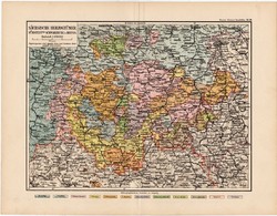 Szász hercegség térkép 1892, eredeti, régi, Meyers atlasz, német nyelvű, Németország, Erfurt, Gotha