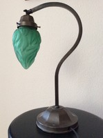 Zöld fáklya búrás, art deco asztali lámpa