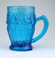 0Z926 Antik kék színű füles üveg pohár 1900-as évek eleje