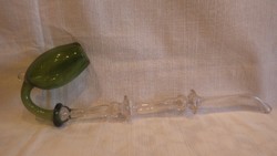 Antik színes üveg ital-pipa , gyűjtői darab pálinka-szippantó