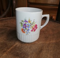 Gyönyörű Zsolnay porcelán virágos bögre, nosztalgia darab, paraszti dekoráció, Gyűjtői szépség