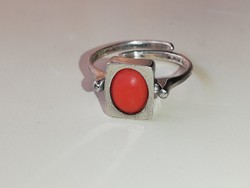 Ezüst gyűrű valódi korall, állítható gyűrű sinnel 925