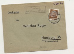 1938 boriték német Deutsche Reich Hindenburg bélyeggel  Hamburgba az 500 ft s ár műanyagon van