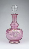 0Z949 Antik festett rózsaszín fújt dugós üveg 20cm ~ 1890 körül