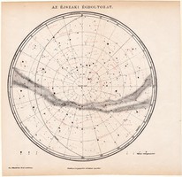 Az éjszaki égboltozat térkép 1892, eredeti, régi, Athenaeum, Brockhaus, csillag, északi, Pegasus, ég