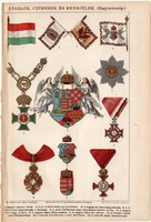 Zászlók, címerek és rendjelek, litográfia 1892, színes nyomat, magyar nyelvű, Magyarország, címer