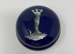 Fedora jelzésű kobaltkék, görög Istennőt ábrázoló fedeles tálka