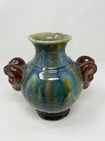 Kos fejeket ábrázoló, különleges színű kerámia váza