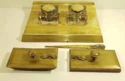 Antik réz tintatartó / íróasztal szett kiegészítőkkel
