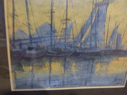 Harbor,... Painting / with large signature.
