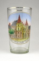 0Z979 Antik temesvári festett fújt üveg pohár