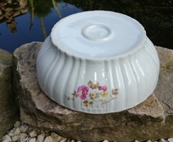 Virágos Zsolnay porcelán pogácsás tál, Nosztalgia darab, paraszti dekoráció, Gyűjtői szépség 