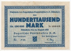 Németország Bajor 100 000 német Márka, 1923, szükségpénz, szélén ragasztásból származó keskeny csík