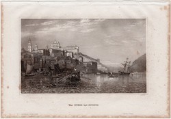 Porto, acélmetszet 1861, Meyers Universum, eredeti, 10 x 17 cm, metszet, Portugália, Oporto, Duero