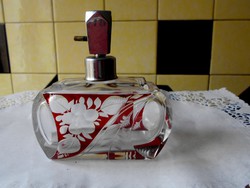 Antik parfümös cseh üveg -csiszolt, metszett illatszeres  üveg-nehéz szép kézműves darab