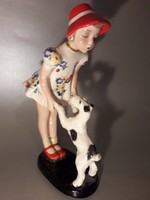 Goldscheider - little girl with her fox - damaged porcelain statue figure original marked damaged