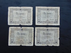 4 darab 10 forint 1848 Kossuth bankó LOT !