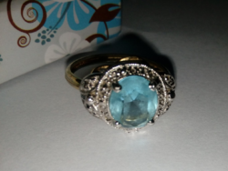 Antik, aranyozott ezüst akvamarin gyűrű