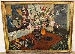 Szentgyörgyi Kornél (1916-2006) Virágcsendélet Képcsarnokos festménye 86x66cm EREDETI GARANCIÁVAL !!