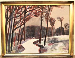 Szentgyörgyi Kornél (1916-2006) Havas út c.Képcsarnokos festménye 86x66cm EREDETI GARANCIÁVAL !!!!