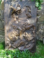 Szent György és a sárkány bronz dombormű antik római faragvány másolata
