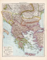 Balkán - félsziget térkép 1881, német, eredeti, 41 x 53 cm, hátoldalán is térképek, Görögország