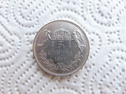 Szép ezüst 5 korona 1907 K.B.  